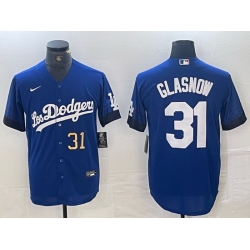 Men Los Angeles Dodgers 31 Tyler Glasnow Blue City Connect Cool Base Stitched Baseball Jersey 6