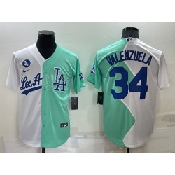 Men Los Angeles Dodgers 34 Fernando Valenzuela 2022 All Star White Green Cool Base Stitched Baseball Jerseys