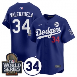 Men Los Angeles Dodgers 34 Toro Valenzuela Royal 2024 World Series With No  34 Patch Limited Stitched Baseball Jersey