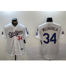 Men Los Angeles Dodgers 34 Toro Valenzuela White Gold 2024 World Series Champions With Fernando Memorial Patch Home Limited Stitched Baseball Jersey