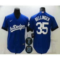 Men Los Angeles Dodgers 35 Cody Bellinger Blue 2 20 Patch City Connect Cool Base Stitched Jersey