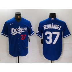 Men Los Angeles Dodgers 37 Teoscar Hernandez Blue Cool Base Stitched Baseball Jersey 2