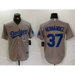 Men Los Angeles Dodgers 37 Teoscar Hernandez Grey Cool Base Stitched Baseball Jersey 9