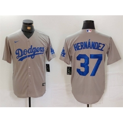 Men Los Angeles Dodgers 37 Teoscar Hernandez Grey Cool Base Stitched Baseball Jersey