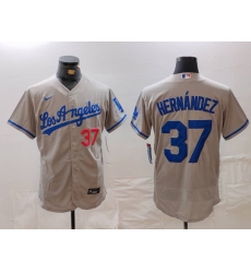 Men Los Angeles Dodgers 37 Teoscar Hernandez Grey Flex Base Stitched Baseball Jersey 2