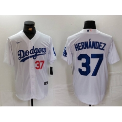 Men Los Angeles Dodgers 37 Teoscar Hernandez White Cool Base Stitched Baseball Jersey 3