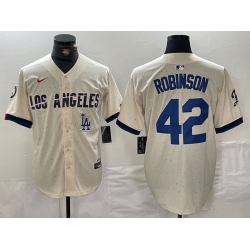 Men Los Angeles Dodgers 42 Jackie Robinson Cream Stitched Baseball Jersey 4