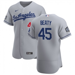 Men Los Angeles Dodgers 45 Matt Beaty Men Nike Gray Road 2020 World Series Bound Flex Base Team MLB Jersey