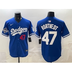 Men Los Angeles Dodgers 47 Ben Rortvedt Royal 2025 World Series Champions Patch Limited Stitched Baseball Jersey