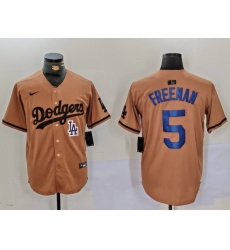 Men Los Angeles Dodgers 5 5 Freddie Freeman Brown Cool Base Stitched Baseball Jersey 8