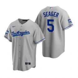 Men Los Angeles Dodgers 5 Corey Seager Gray 2020 World Series Champions Road Replica Jersey