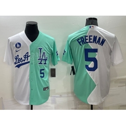 Men Los Angeles Dodgers 5 Freddie Freeman 2022 All Star White Green Cool Base Stitched Baseball Jersey