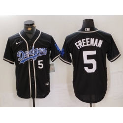 Men Los Angeles Dodgers 5 Freddie Freeman Black Cool Base With Patch Stitched Baseball Jersey 1