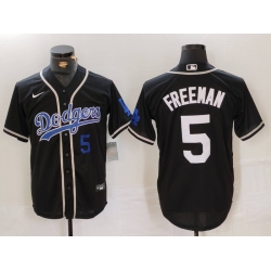 Men Los Angeles Dodgers 5 Freddie Freeman Black Cool Base With Patch Stitched Baseball Jersey 4