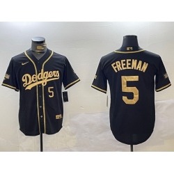 Men Los Angeles Dodgers 5 Freddie Freeman Black Gold 2024 World Series Champions Limited Stitched Baseball Jersey 7