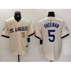Men Los Angeles Dodgers 5 Freddie Freeman Cream Stitched Baseball Jersey 1