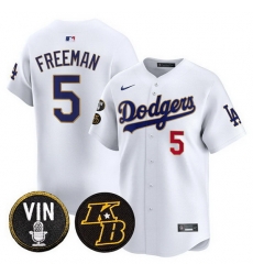 Men Los Angeles Dodgers  5 Freddie Freeman White 2026 Vin   Kobe Patch Gold Trim Vapor Premier Limited Stitched Baseball Jersey