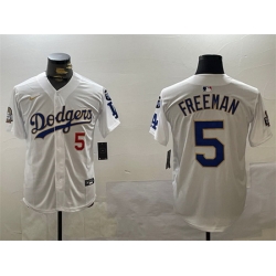 Men Los Angeles Dodgers 5 Freddie Freeman White Gold 2024 World Series With Fernando Memorial Patch Home Limited Stitched Baseball Jersey