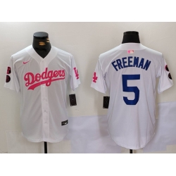 Men Los Angeles Dodgers 5 Freddie Freeman White Pink Vin  26 Kobe Patch Stitched Baseball Jersey 6