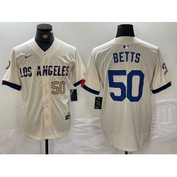 Men Los Angeles Dodgers 50 Mookie Betts Cream Stitched Baseball Jersey 1