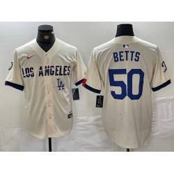 Men Los Angeles Dodgers 50 Mookie Betts Cream Stitched Baseball Jersey 3