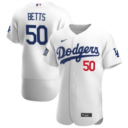 Men Los Angeles Dodgers 50 Mookie Betts Men Nike White Home 2020 World Series Bound Flex Base Player MLB Jersey