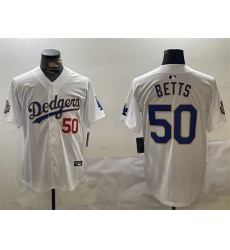 Men Los Angeles Dodgers 50 Mookie Betts White Gold 2024 World Series Home Limited Stitched Baseball Jersey