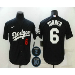 Men Los Angeles Dodgers 6 Trea Turner Black 2 20 Patch Stitched Number MLB Cool Base Nike Jersey