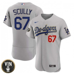 Men Los Angeles Dodgers 67 Vin Scully 2022 Grey Vin Scully Patch Flex Base Stitched Baseball Jersey