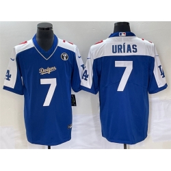 Men Los Angeles Dodgers 7 Julio Urias Blue Vin Scully Patch Stitched Jersey Men Los Angeles Dodgers 7 Julio Urias Blue Vin Scully Patch Stitched Jersey