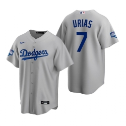 Men Los Angeles Dodgers 7 Julio Urias Gray 2020 World Series Champions Replica Jersey