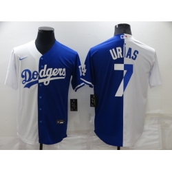 Men Los Angeles Dodgers 7 Julio Urias White Blue Split Cool Base Stitched Baseball Jerse