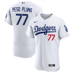 Men Los Angeles Dodgers 77 Peso Pluma White Flex Base Stitched Baseball Jersey Men Los Angeles Dodgers 77 Peso Pluma White Flex Base Stitched Baseball Jersey