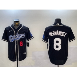 Men Los Angeles Dodgers 8 Enrique Hernandez Black 2024 World Series Cool Base Stitched Baseball Jersey 5