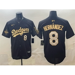 Men Los Angeles Dodgers 8 Enrique Hernandez Black Gold 2025 World Series Champions Patch Limited Stitched Baseball Jersey
