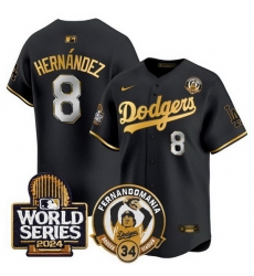 Men Los Angeles Dodgers  8 Enrique Hernandez Black Gold Fernando Valenzuela   2024 World Series Patch Limited Stitched Baseball Jersey