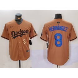 Men Los Angeles Dodgers 8 Kik E9 Hernandez Brown Cool Base Stitched Baseball Jersey 2