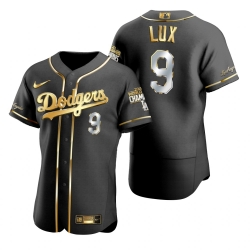 Men Los Angeles Dodgers 9 Gavin Lux Black 2020 World Series Champions Gold Edition Jersey