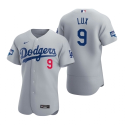 Men Los Angeles Dodgers 9 Gavin Lux Gray 2020 World Series Champions Flex Base Jersey