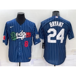 Men Los Angeles Dodgers Front 8 Back 24 Kobe Bryant Navy Mexico World Series Cool Base Stitched Baseball Jersey