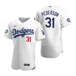 Men Los Angeles Dodgers Joc Pederson White 2020 World Series Champions Flex Base Jersey