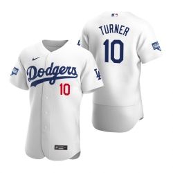 Men Los Angeles Dodgers Justin Turner White 2020 World Series Champions Flex Base Jersey