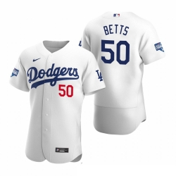 Men Los Angeles Dodgers Mookie Betts White 2020 World Series Champions Flex Base Jersey