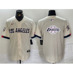 Men Los Angeles Dodgers Team Big Logo Cream Stitched Baseball Jersey 5