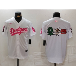 Men Los Angeles Dodgers Team Big Logo White Pink Vin  26 Kobe Patch Stitched Baseball Jersey 2