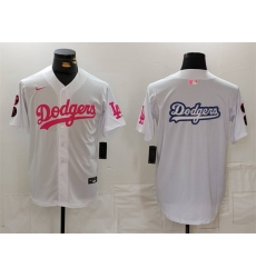 Men Los Angeles Dodgers Team Big Logo White Pink Vin  26 Kobe Patch Stitched Baseball JerseyS1