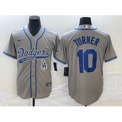 Men's Los Angeles Dodgers #10 Justin Turner Grey With Patch Cool Base Stitched Baseball Jersey Men's Los Angeles Dodgers #10 Justin Turner Grey With Patch Cool Base Stitched Baseball Jersey
