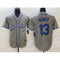 Men's Los Angeles Dodgers #13 Max Muncy Grey With Patch Cool Base Stitched Baseball Jersey1 Men's Los Angeles Dodgers #13 Max Muncy Grey With Patch Cool Base Stitched Baseball Jersey1