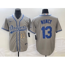 Men's Los Angeles Dodgers #13 Max Muncy Number Grey With Patch Cool Base Stitched Baseball Jersey Men's Los Angeles Dodgers #13 Max Muncy Number Grey With Patch Cool Base Stitched Baseball Jersey