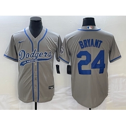 Men's Los Angeles Dodgers #24 Kobe Bryant Grey With Patch Cool Base Stitched Baseball Jersey1 Men's Los Angeles Dodgers #24 Kobe Bryant Grey With Patch Cool Base Stitched Baseball Jersey1